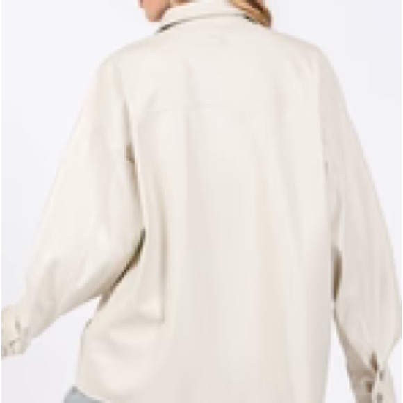 Sage+ Fig  Lightweight Faux Leather Button-Up Shacket - Cream - Picture 3 of 3